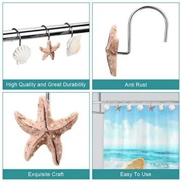 AGPtEK Seashell Shower Curtain Hooks - 12PCS Decorative Design