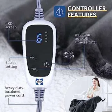 Sealy Electric Blanket with Foot Pocket for Adults, Flannel & Sherpa Heated Blanket Throw with 6 Heating Levels & 2-10 Hours Auto Shut Off, Fast Heating & Machine Washable, 50x62 Inch, Dark Grey