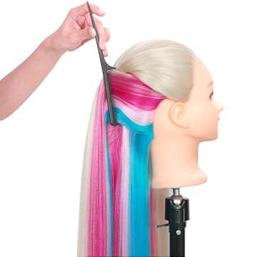 Mannequin Head with Hair Practice Doll , ORGUJA Cosmotologist Doll head for Hair Styling with Stand , 30in Synthetic Fiber Rainbow Hair Manikin Head , Training Hairdresser Head with Braid Set
