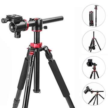 ZOMEi 75'' Tripod,Camera Tripod for DSLR,Ball Head Tripod Professional Tripods 4 Section Horizontal ...