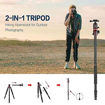 ZOMEi 75'' Tripod,Camera Tripod for DSLR,Ball Head Tripod Professional Tripods 4 Section Horizontal Tripod with 360 Degree Ball Head Plate for Canon DSLR DV Scope Camcorder and Projector