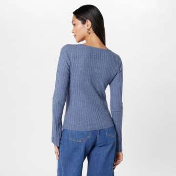 The Drop Women's Beatrice Bell Sleeve Scoop Neck Sweater, Dusty Blue, S