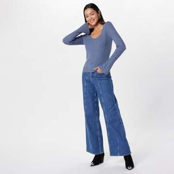 The Drop Women's Beatrice Bell Sleeve Scoop Neck Sweater, Dusty Blue, S