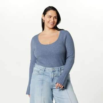 The Drop Women's Beatrice Bell Sleeve Scoop Neck Sweater, Dusty Blue, S