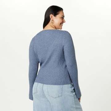 The Drop Women's Beatrice Bell Sleeve Scoop Neck Sweater, Dusty Blue, S