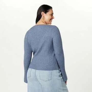 The Drop Women's Beatrice Bell Sleeve Scoop Neck Sweater, Dusty Blue, S