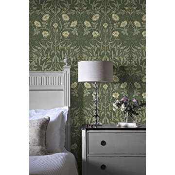 NextWall Stenciled Floral Peel and Stick Wallpaper (Evergreen)