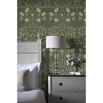 NextWall Stenciled Floral Peel and Stick Wallpaper (Evergreen)