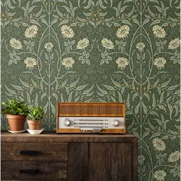 NextWall Stenciled Floral Peel and Stick Wallpaper (Evergreen)