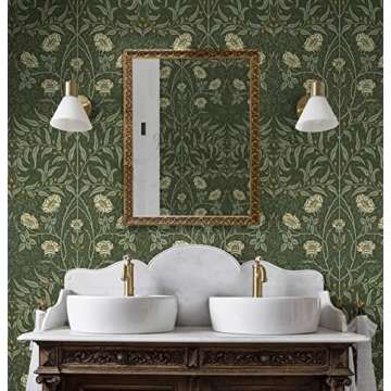 NextWall Stenciled Floral Peel and Stick Wallpaper (Evergreen)