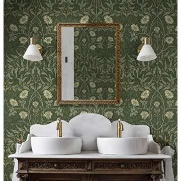 NextWall Stenciled Floral Peel and Stick Wallpaper (Evergreen)