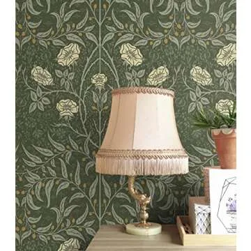 NextWall Stenciled Floral Peel and Stick Wallpaper (Evergreen)