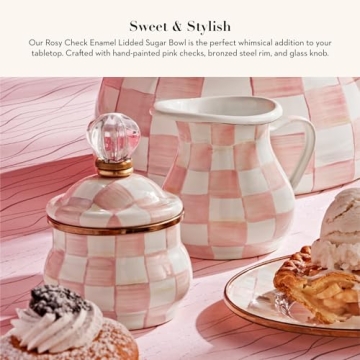 MacKenzie-Childs Enamel Lidded Sugar Bowl - Pink Check