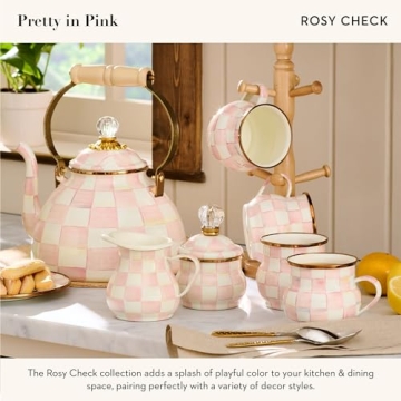MacKenzie-Childs Enamel Lidded Sugar Bowl - Pink Check