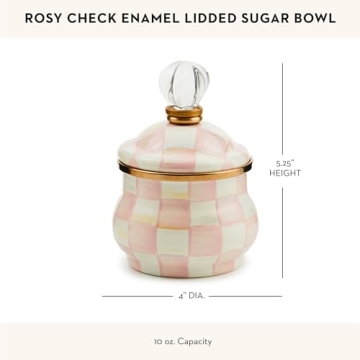 MacKenzie-Childs Enamel Lidded Sugar Bowl - Pink Check