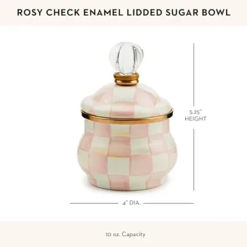 MacKenzie-Childs Enamel Lidded Sugar Bowl - Pink Check