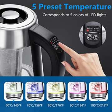 Aigostar Electric Kettle, Tea Kettle with Temperature Control and Tea Infuser, 1500W Hot Water Kettl...