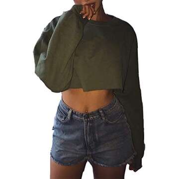 Artfish Women's Crewneck Long Sleeve Crop Tops Workout Casual Pullover Loose Sweatshirts