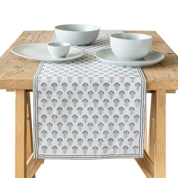 Over & Back Hand-Blocked Printed Cotton Table Runner - Perfect for Everyday Elegance
