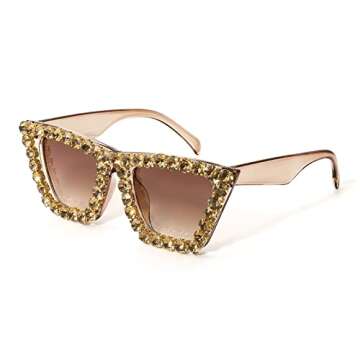 FEISEDY Women Crystal Square Cat Eye Sunglasses Sparkling Trendy Retro Cateye Sunglasses B2898