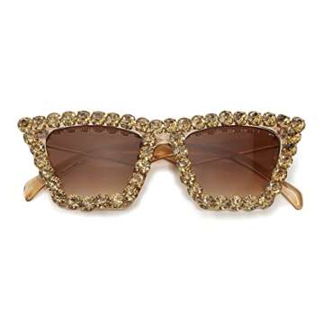 FEISEDY Women Crystal Square Cat Eye Sunglasses Sparkling Trendy Retro Cateye Sunglasses B2898