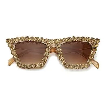 FEISEDY Women Crystal Square Cat Eye Sunglasses Sparkling Trendy Retro Cateye Sunglasses B2898