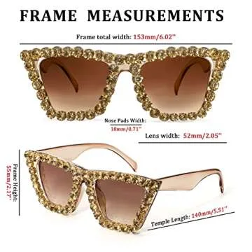 FEISEDY Women Crystal Square Cat Eye Sunglasses Sparkling Trendy Retro Cateye Sunglasses B2898