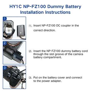 HY1C NP-FZ100 Dummy Battery AC Power Adapter Kit for Sony Alpha A7III A7IV A7C A7SIII A7RIII A7RIV A7RV A6600 A6700 A1 ZV-E1 FX30 FX3 A9 Cameras.