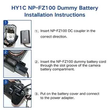 HY1C NP-FZ100 Dummy Battery AC Power Adapter Kit for Sony Alpha A7III A7IV A7C A7SIII A7RIII A7RIV A7RV A6600 A6700 A1 ZV-E1 FX30 FX3 A9 Cameras.