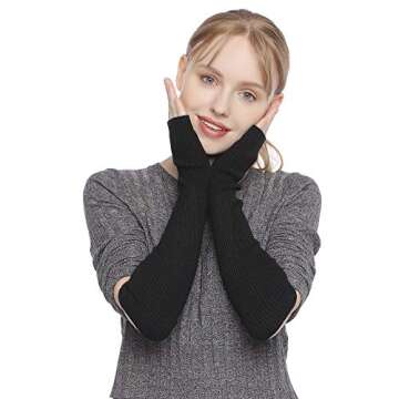 F Flammi Cashmere Blended Arm Warmer for Women Winter Fingerless Gloves Knit Mitten Gloves Wrist Warmer with Thumb Hole