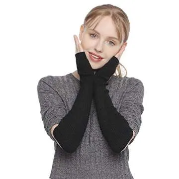 F Flammi Cashmere Blended Arm Warmer for Women Winter Fingerless Gloves Knit Mitten Gloves Wrist Warmer with Thumb Hole