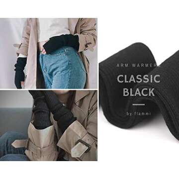 F Flammi Cashmere Blended Arm Warmer for Women Winter Fingerless Gloves Knit Mitten Gloves Wrist Warmer with Thumb Hole