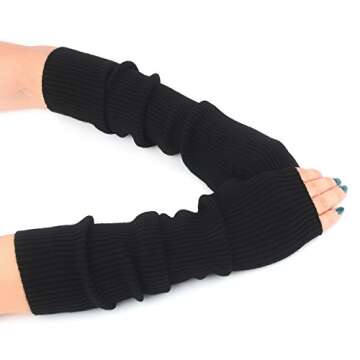 F Flammi Cashmere Blended Arm Warmer for Women Winter Fingerless Gloves Knit Mitten Gloves Wrist Warmer with Thumb Hole