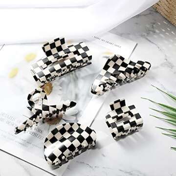 Checkered Hair Clips - Strong Hold Accessories for Women