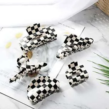 Checkered Hair Clips - Strong Hold Accessories for Women