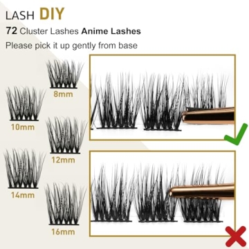 Lash Clusters B42 D Curl 8-16MIX DIY Lash Extensions 72 Clusters Lashes C D Curl Wispy Volume Lashes Eyelash Clusters Extensions Individual Lashes Cluster DIY at Home (B42,D-8-16MIX)