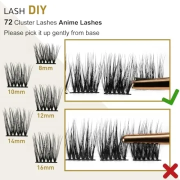 Lash Clusters B42 D Curl 8-16MIX DIY Lash Extensions 72 Clusters Lashes C D Curl Wispy Volume Lashes Eyelash Clusters Extensions Individual Lashes Cluster DIY at Home (B42,D-8-16MIX)