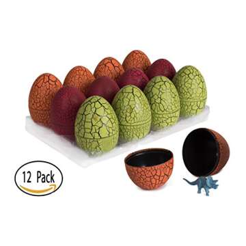 12 Pack Dinosaur Eggs with Mini Dinosaur Figures in Jurassic Dino Egg- Easter Eggs Basket Stuffers for Party Kids Easter Gift - Dinosaur Toys Party Favors