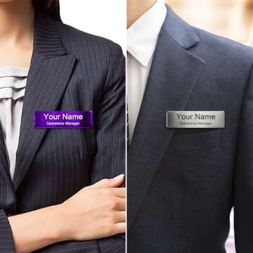 Engraved Personalized Name Tags with Magnet Clip or Pin - Stainless Steel Metal Custom Magnetic Name...