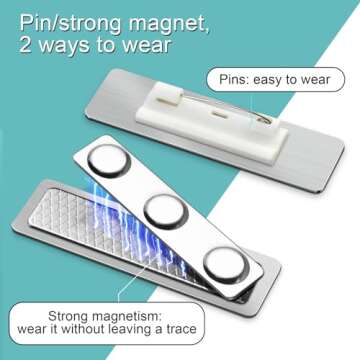 Engraved Personalized Name Tags with Magnet Clip or Pin - Stainless Steel Metal Custom Magnetic Name ID Badge Tag for School Teacher, Kids, Business Work Lable Sign Employee Name Plate (Pin)