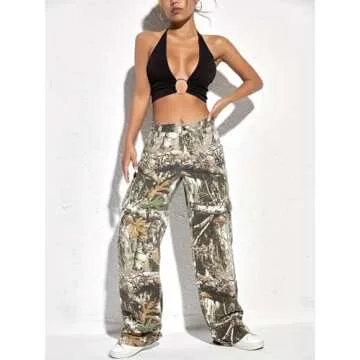 Women's Camo Cargo Pants High Waist Baggy Wide Leg Camouflage Army Fatigue Slim Fit Pockets Joggers ...