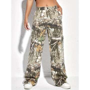 Women's Camo Cargo Pants High Waist Baggy Wide Leg Camouflage Army Fatigue Slim Fit Pockets Joggers Sweatpants S