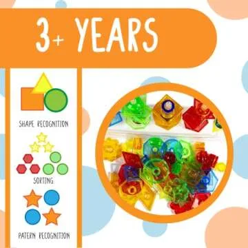 Think Fast Toys | Translucent Multi-Functional Shapes & Sorting Board Set | Assorted Colors | STEM & Home Learning Toys