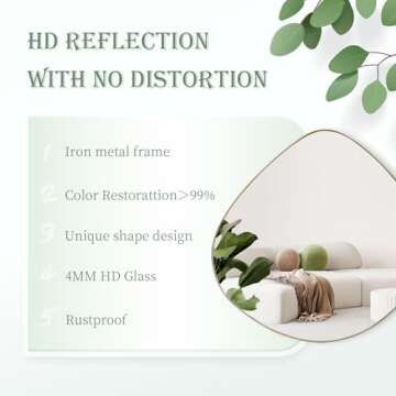 BIKARSOUL Asymmetrical Wall Mirror Matel Brass Framed Wall Mirror for Living Room Bedroom Bathroom Entryway Wall Decor 31.5"*32" BKS-JIN443-JIN80