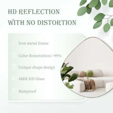 BIKARSOUL Asymmetrical Wall Mirror Matel Brass Framed Wall Mirror for Living Room Bedroom Bathroom Entryway Wall Decor 31.5"*32" BKS-JIN443-JIN80