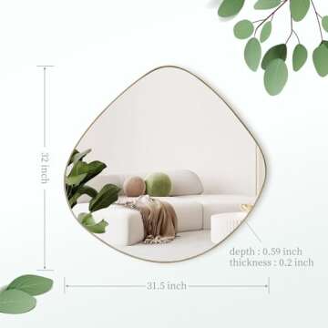 BIKARSOUL Asymmetrical Wall Mirror Matel Brass Framed Wall Mirror for Living Room Bedroom Bathroom Entryway Wall Decor 31.5"*32" BKS-JIN443-JIN80