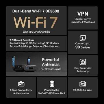 TP-Link BE3600 Wi-Fi 7 Travel Router TL-WR3602BE | Pocket-Sized Dual-Band 2.5 Gig Portable Router | ...