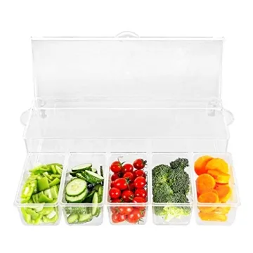 Tebery Clear Chilled Condiment Server with Lid & 5 Compartment