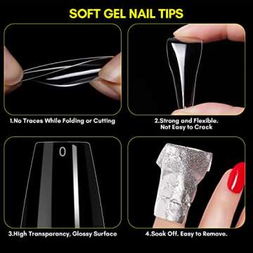 Makartt 500Pcs Soft Gel Full Cover Tips Clear XXL Coffin Nail Tips, Soak Off Nail Extensions Kit Clear Extra Long Fake Nails No Crease Acrylic False Nails Tips 12 Sizes for Nail Salon DIY Nail Art