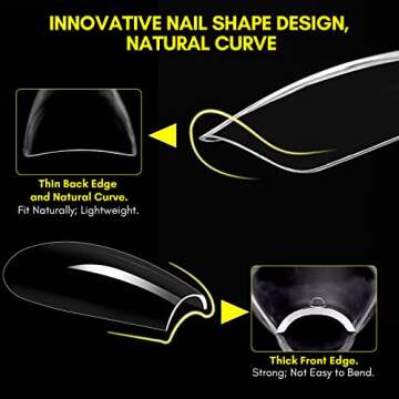 Makartt 500Pcs Soft Gel Full Cover Tips Clear XXL Coffin Nail Tips, Soak Off Nail Extensions Kit Clear Extra Long Fake Nails No Crease Acrylic False Nails Tips 12 Sizes for Nail Salon DIY Nail Art